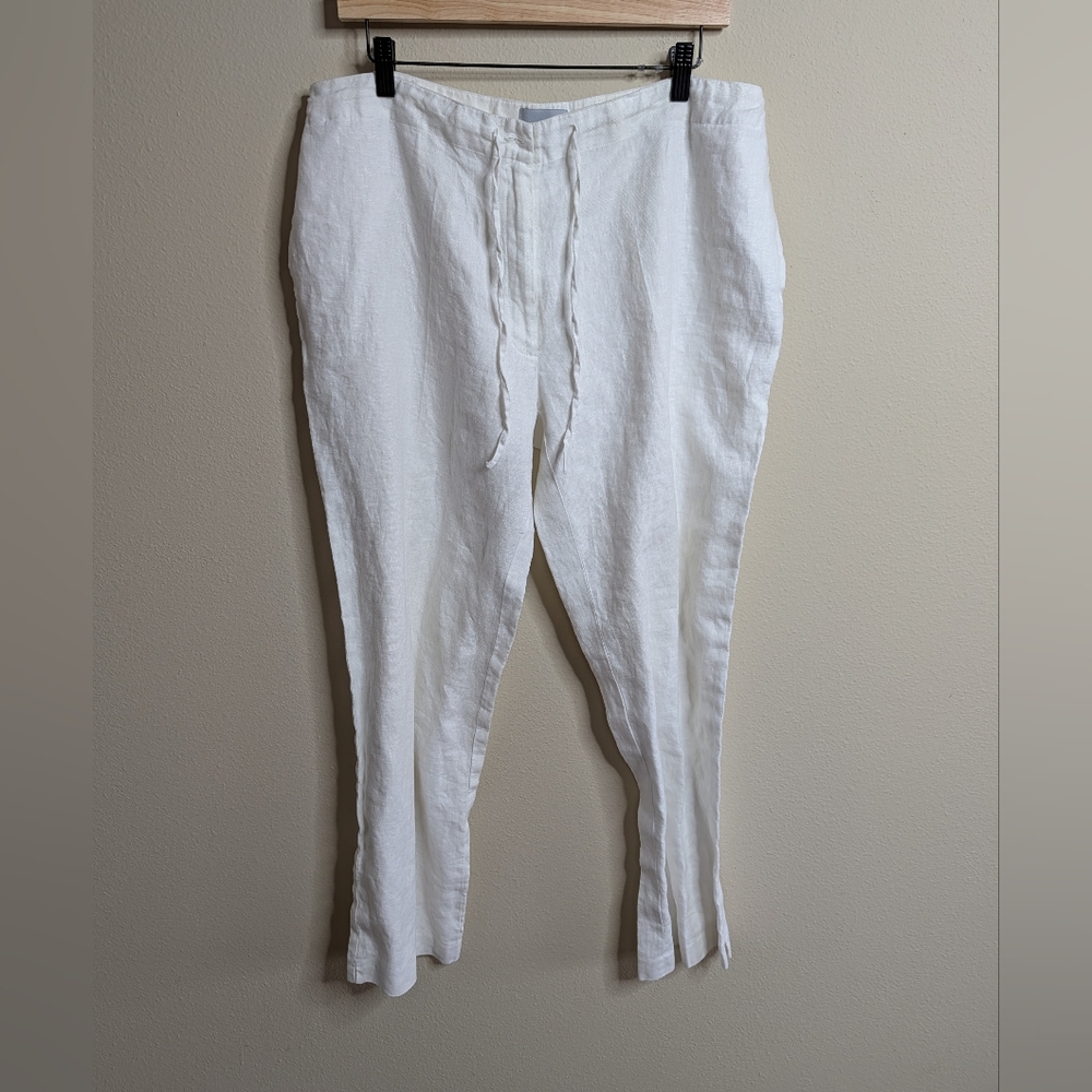 Laura Clément 100% Linen White‎ Pants Women’s Size 16 Relaxed Tapered Drawstring